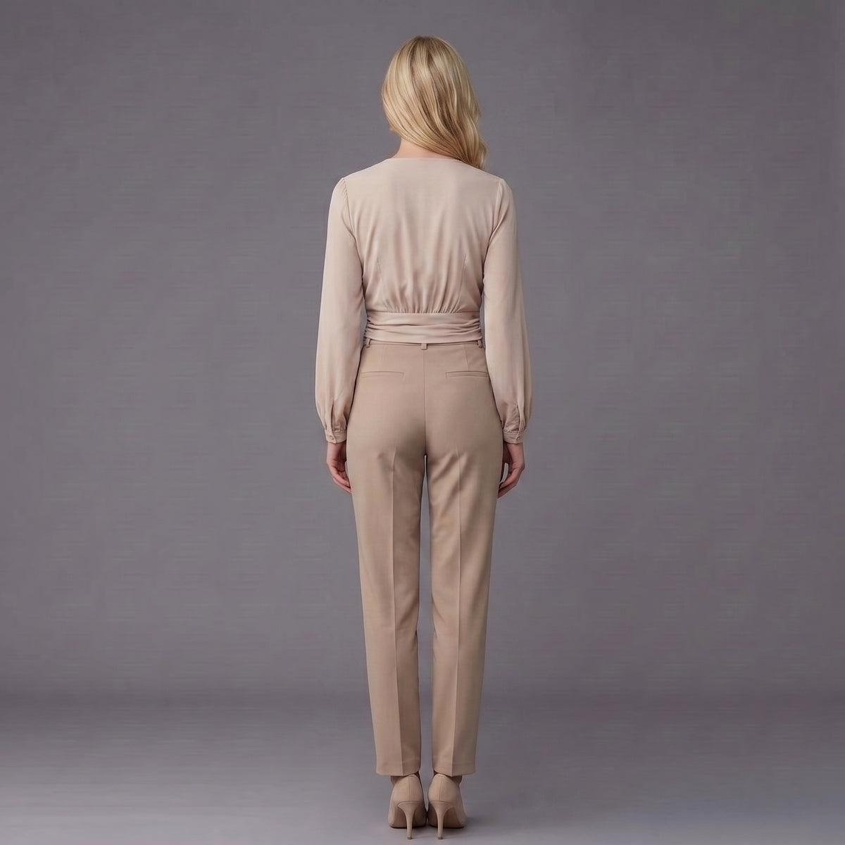 Elena Blush Wrap Blouse & Tailored Trouser Set