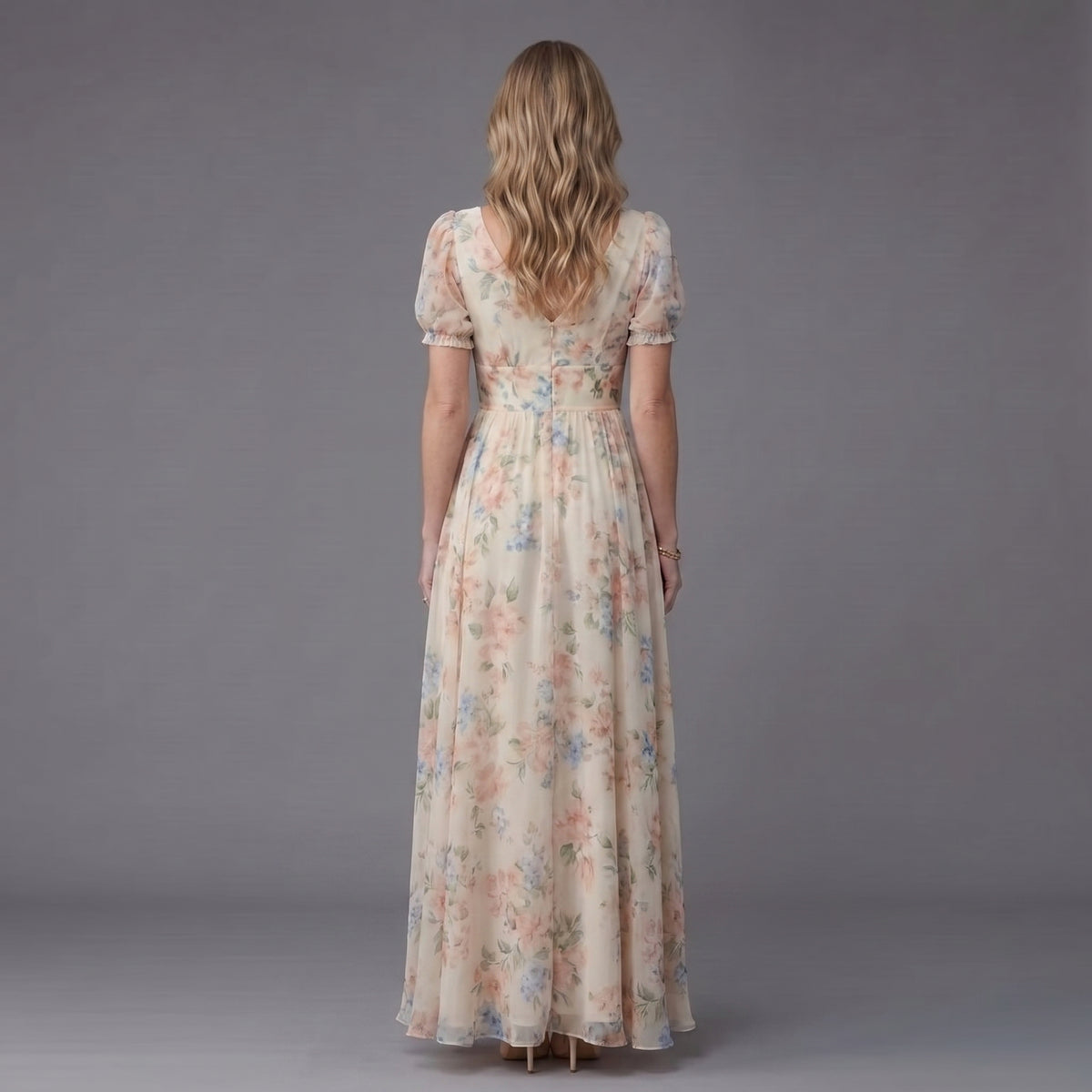 Elara Floral Puff Sleeve Maxi Dress