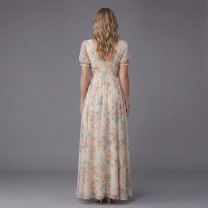 Elara Floral Puff Sleeve Maxi Dress