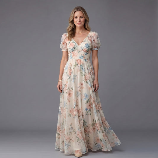 Elara Floral Puff Sleeve Maxi Dress