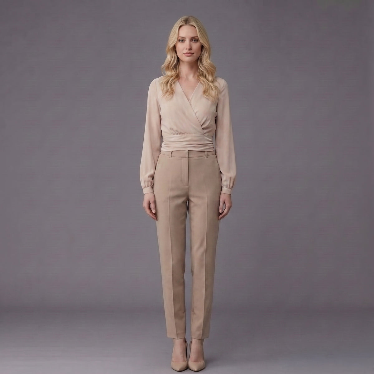 Elena Blush Wrap Blouse & Tailored Trouser Set