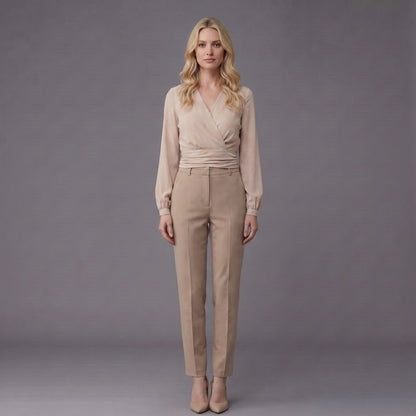 Elena Blush Wrap Blouse & Tailored Trouser Set