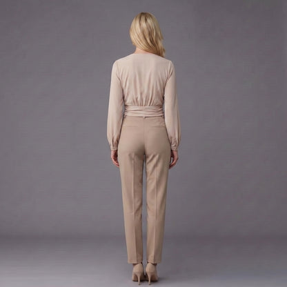 Elena Blush Wrap Blouse & Tailored Trouser Set